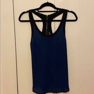 Navy blue express tank top with zipper detail